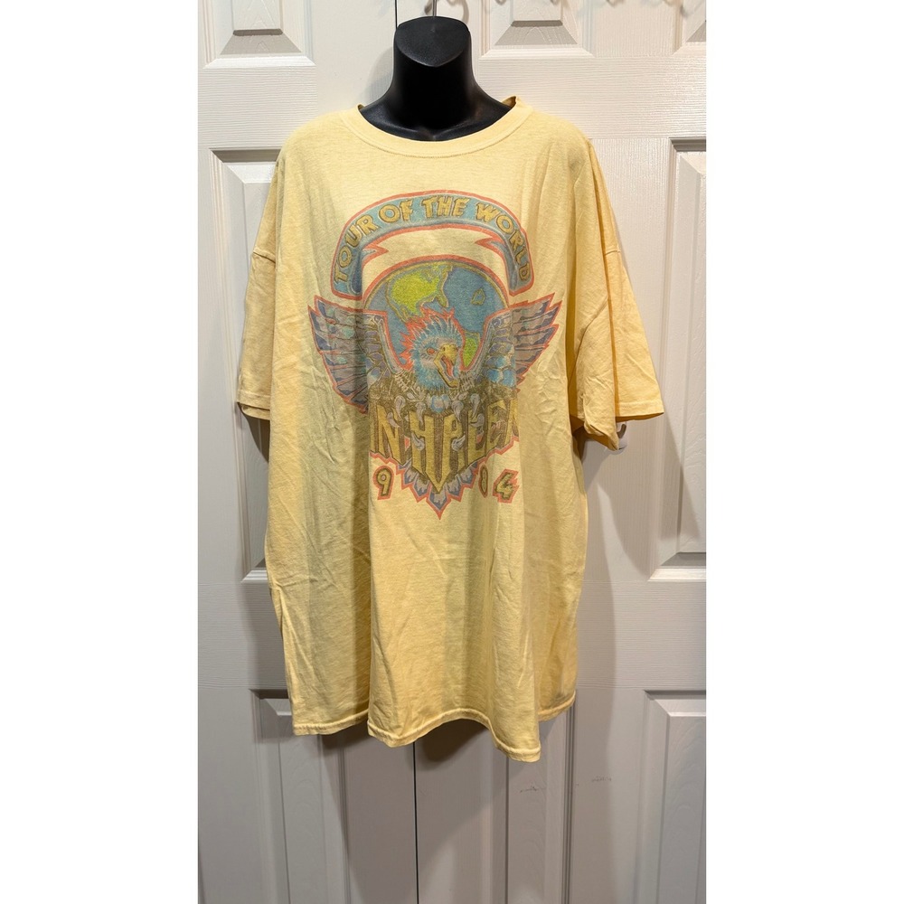 Van Halen Tour of the World 1984 Graphic T-Shirt Yellow L/XL Rock Band Tee